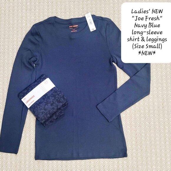 Ladies' New "Joe Fresh" Navy Blue long-sleeve shirt & leggings (Size Small) *NEW - Picture 1 of 7